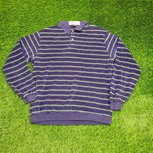 Vintage 80s MOD Terry Collared Sweater Large 21x25 Crop Blue